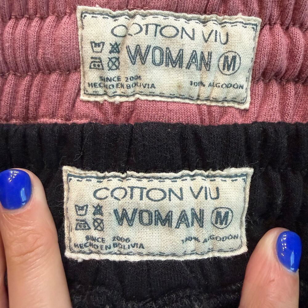Cotton VIU Lounge Pants Set of 2 Womens Medium M Black Pink 100% Cotton Pocketed - Picture 5 of 13